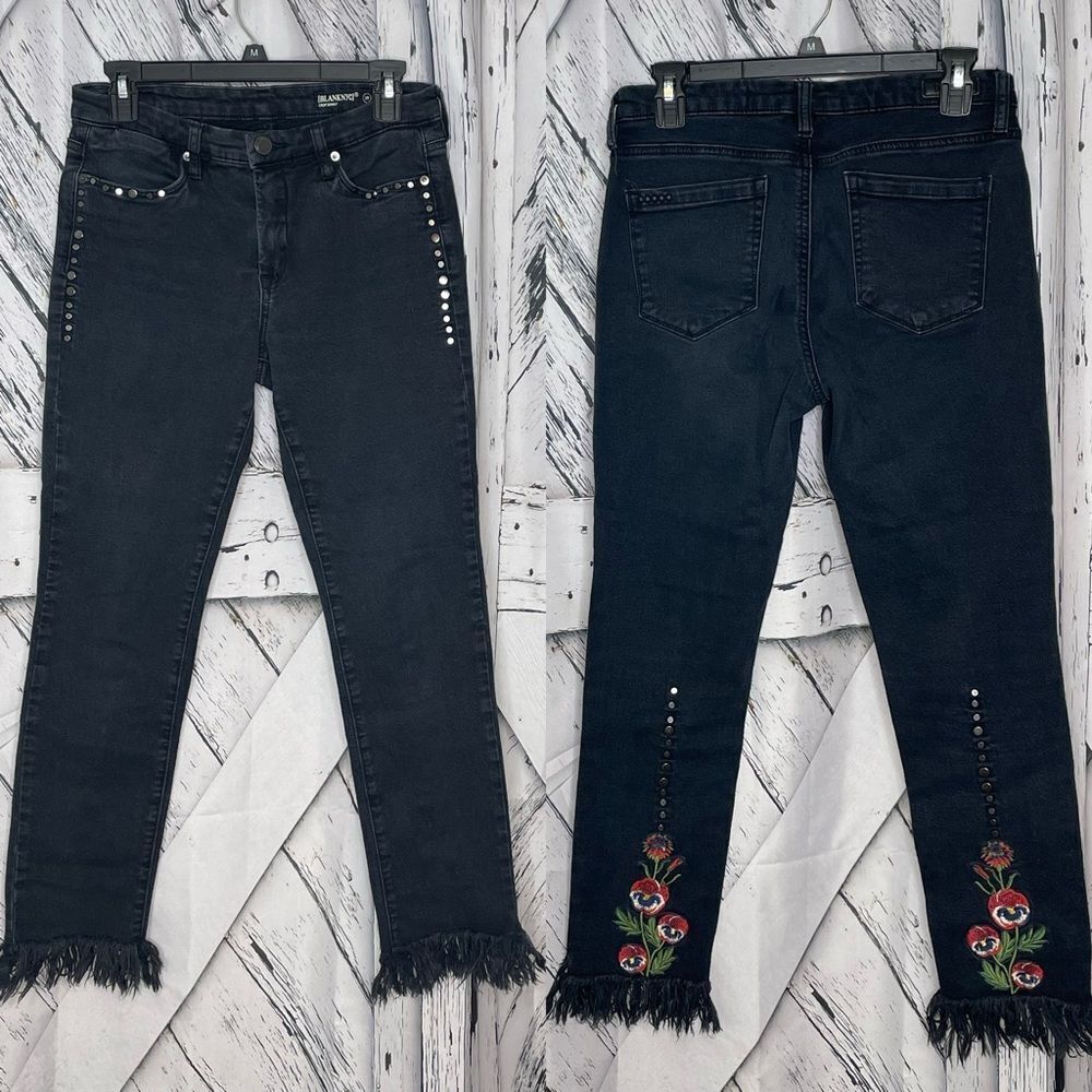 BlankNYC Black Denim Floral Embroidered Studded Skinny Jeans 29